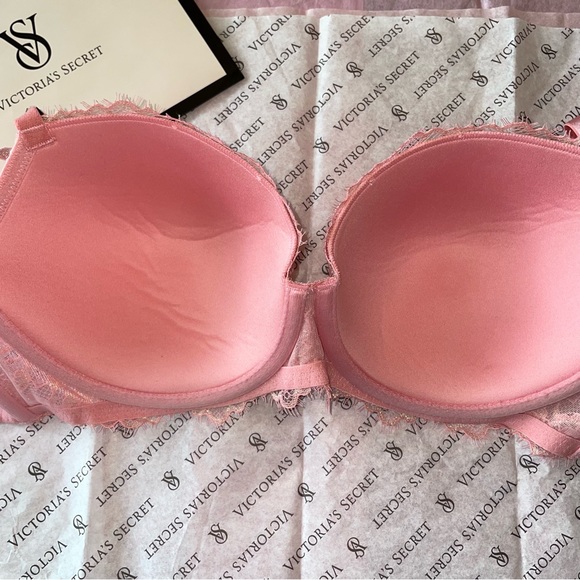 Victoria’s Secret Dream Angels Lined Demi Bra Peach Pink Gold Lace Size 36D - Picture 5 of 11